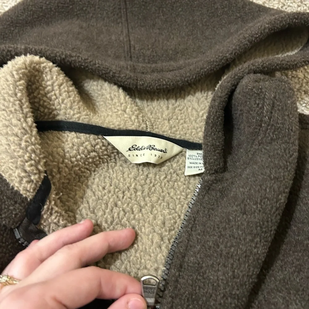 Vintage 90’s Eddie Bauer Deep Pile Full Zip Up Hoodie Brown Men's Size Medium